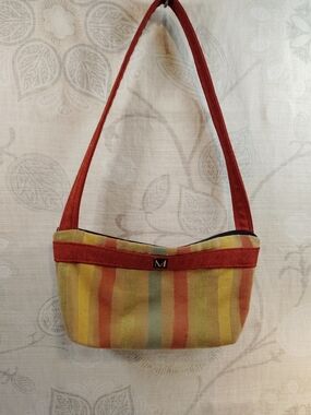 M-logo Red Strap Striped Shoulder Bag for Women